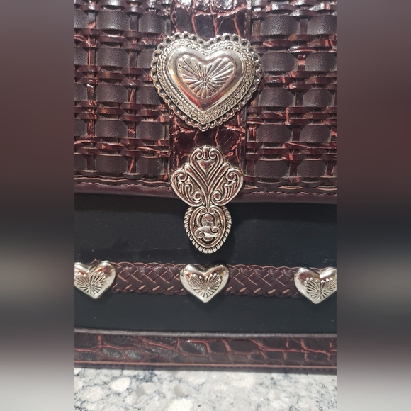 Western Croc Embossed Weaved Turnlock Briefcase Organizer Crossbody Purse - Picture 4 of 15